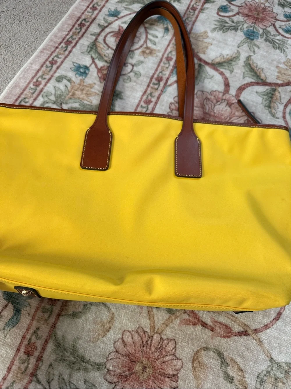Dooney & Bourke Yellow Tote with Brown Leather Trim